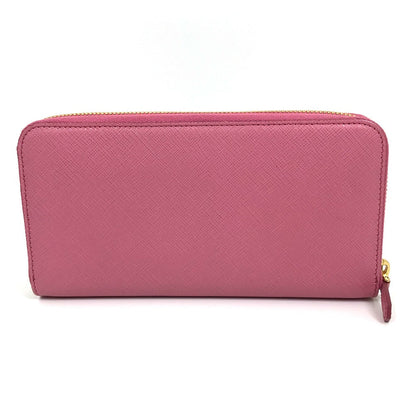 Prada Long Wallet Purse 1Ml506 Saffiano Leather Pink Logo Saffiano Shine Women