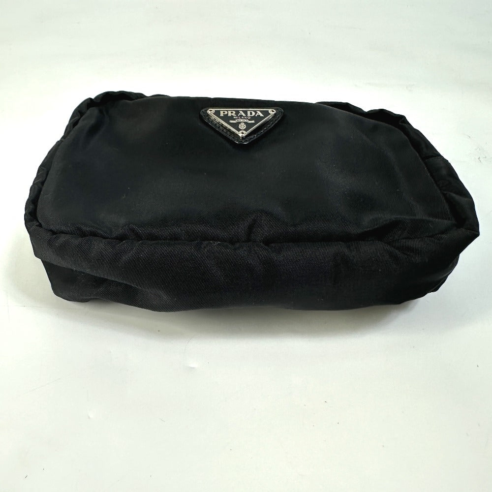 Prada Pouch Nm340X Nylon Black Triangle Logo Plate Women