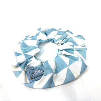 Prada Hair Accessory 1If015 Silk Blue Triangle Logo Plate Women