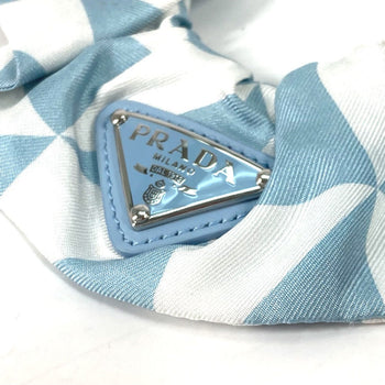 Prada Hair Accessory 1If015 Silk Blue Triangle Logo Plate Women