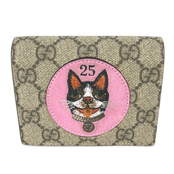 Gucci Folded Wallet 506277 Gg Supreme Canvas Beige X Pink Gg Supreme Bosco Bosco Applique Dog Women