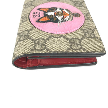 Gucci Folded Wallet 506277 Gg Supreme Canvas Beige X Pink Gg Supreme Bosco Bosco Applique Dog Women