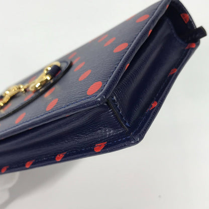 Gucci Long Wallet Purse 621892 Leather Navy X Red Horsebit 1955 Dot Polka Dot Chain Wallet Women