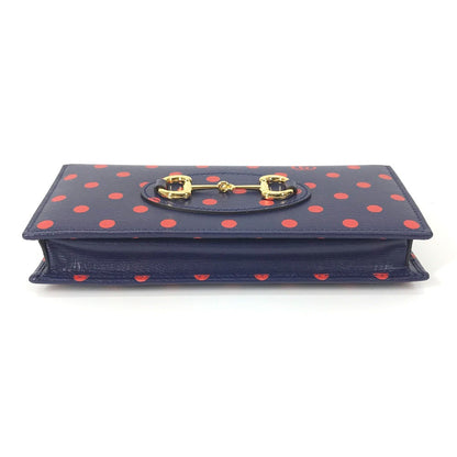 Gucci Long Wallet Purse 621892 Leather Navy X Red Horsebit 1955 Dot Polka Dot Chain Wallet Women