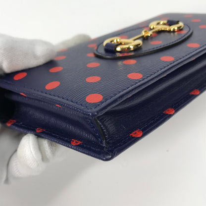 Gucci Long Wallet Purse 621892 Leather Navy X Red Horsebit 1955 Dot Polka Dot Chain Wallet Women