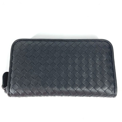 Bottegaveneta Long Wallet Purse Leather Black Long Wallet Intrecciato Women