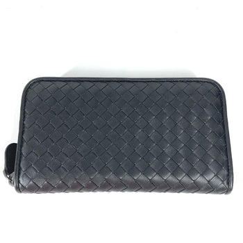 Bottegaveneta Long Wallet Purse Leather Black Long Wallet Intrecciato Women