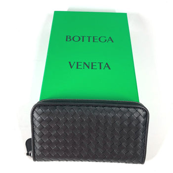 Bottegaveneta Long Wallet Purse Leather Black Long Wallet Intrecciato Women