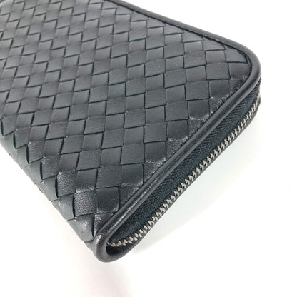 Bottegaveneta Long Wallet Purse Leather Black Long Wallet Intrecciato Women