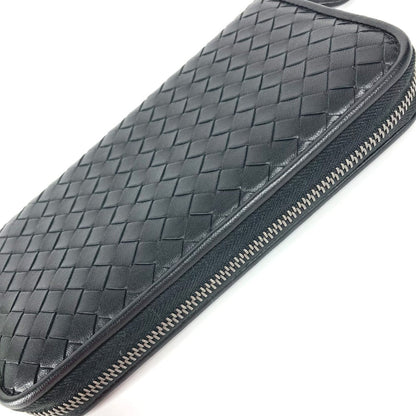 Bottegaveneta Long Wallet Purse Leather Black Long Wallet Intrecciato Women
