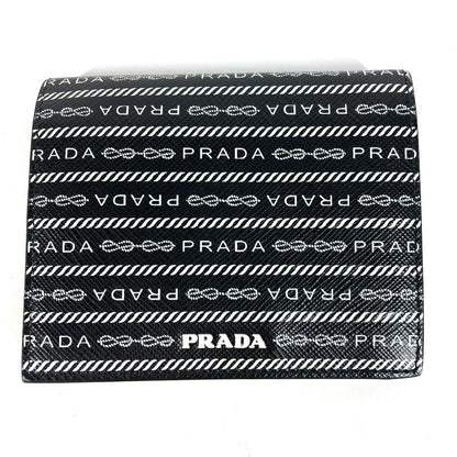 Prada Folded Wallet 1Mv204 Leather Black All-Over Logo Women