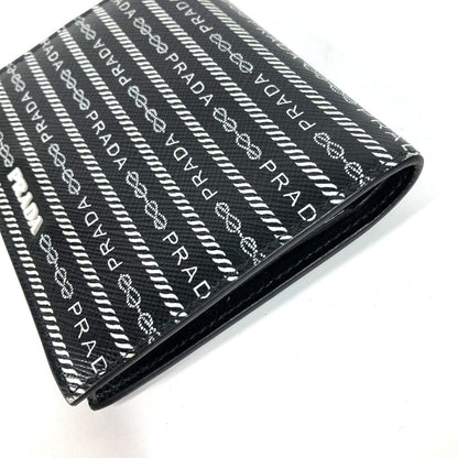 Prada Folded Wallet 1Mv204 Leather Black All-Over Logo Women