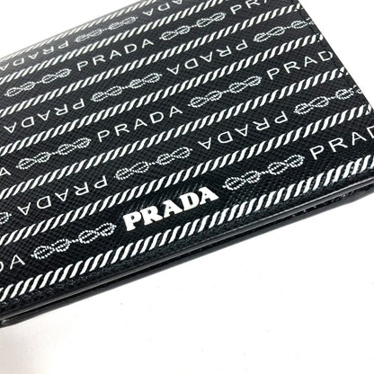 Prada Folded Wallet 1Mv204 Leather Black All-Over Logo Women