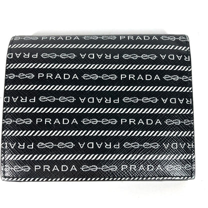 Prada Folded Wallet 1Mv204 Leather Black All-Over Logo Women