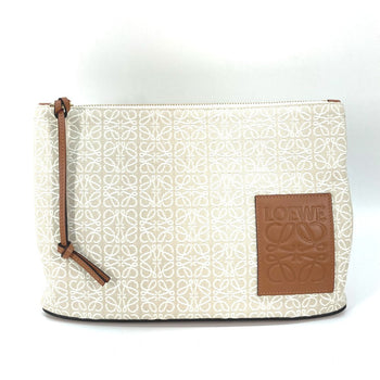 Loewe Clutch Bag Canvas / Leather Beige X Brown Anagram Jacquard Oblong Pouch Mens