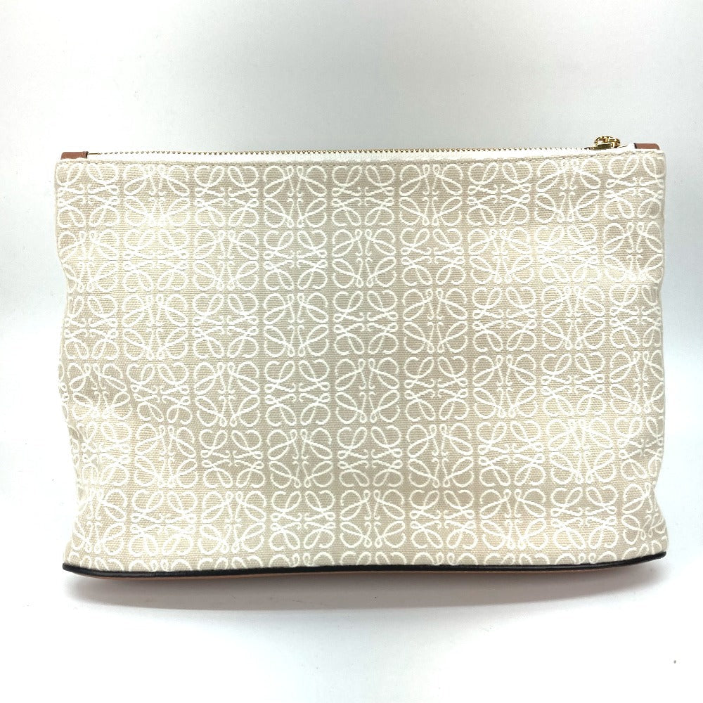 Loewe Clutch Bag Canvas / Leather Beige X Brown Anagram Jacquard Oblong Pouch Mens
