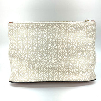 Loewe Clutch Bag Canvas / Leather Beige X Brown Anagram Jacquard Oblong Pouch Mens