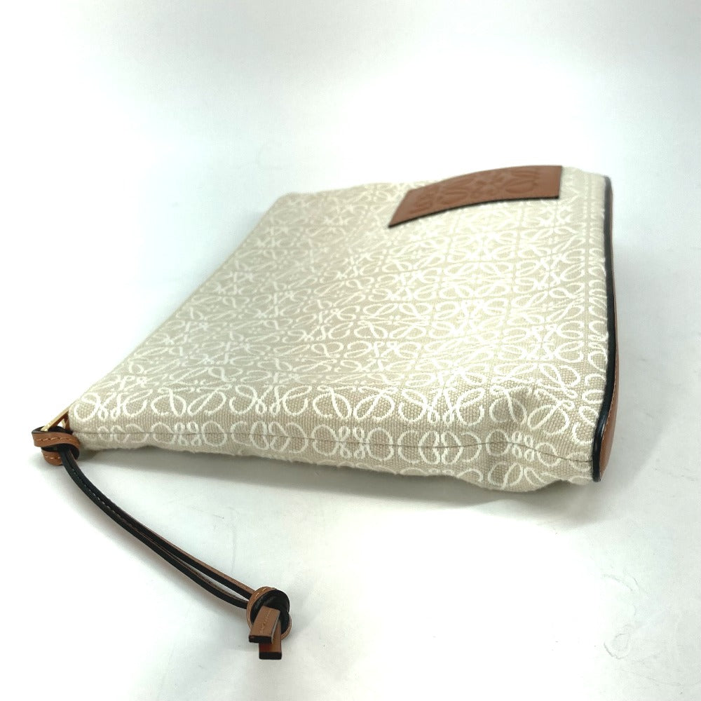 Loewe Clutch Bag Canvas / Leather Beige X Brown Anagram Jacquard Oblong Pouch Mens
