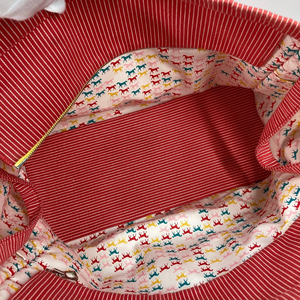 Hermes Tote Bag Canvas Red Mothers Bag Caval Horse Cheval Stripes Kids