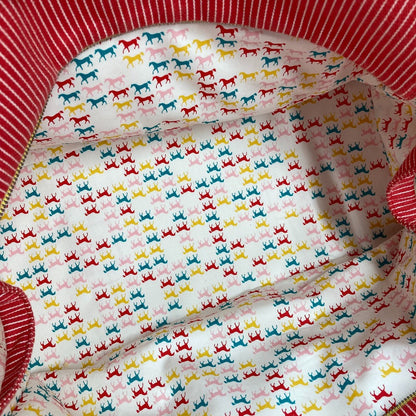 Hermes Tote Bag Canvas Red Mothers Bag Caval Horse Cheval Stripes Kids