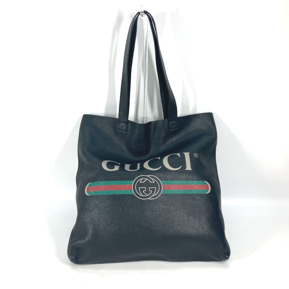 Gucci Tote Bag 572768 Leather Black Sherry Line Logo Print Unisex(Unisex)