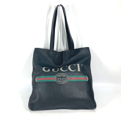 Gucci Tote Bag 572768 Leather Black Sherry Line Logo Print Unisex(Unisex)