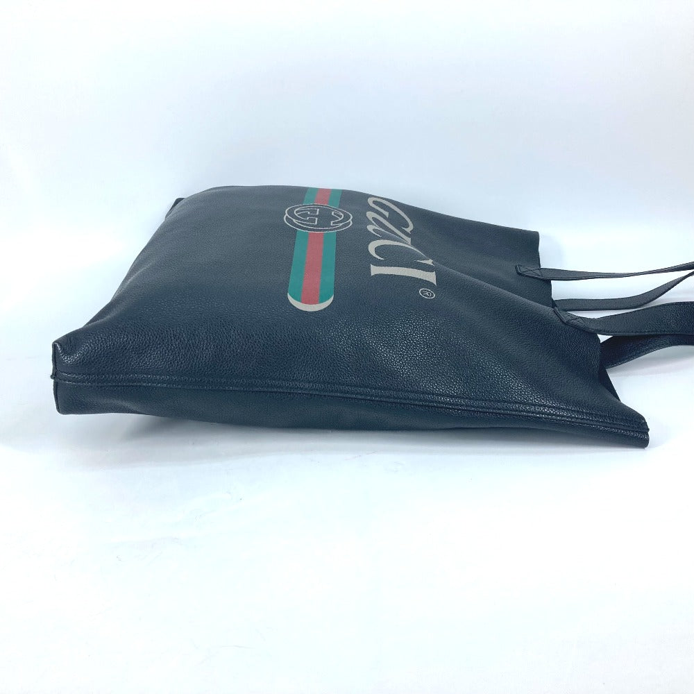 Gucci Tote Bag 572768 Leather Black Sherry Line Logo Print Unisex(Unisex)