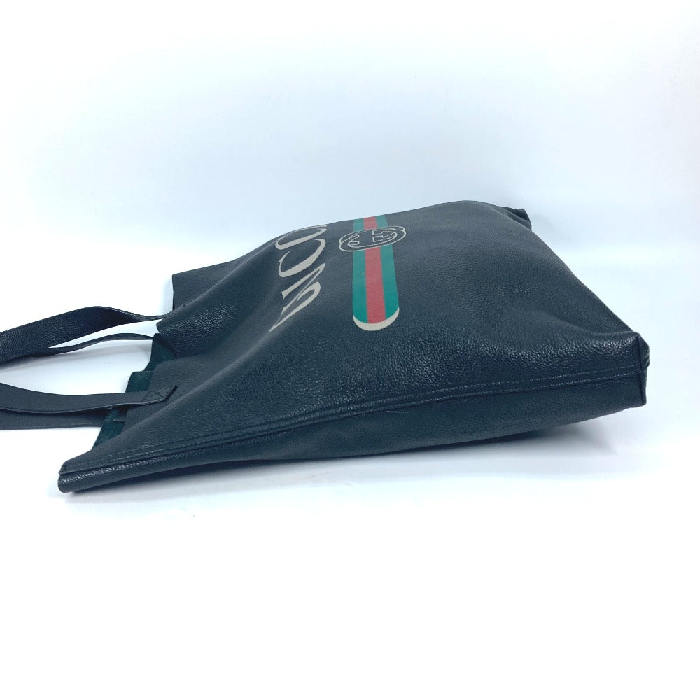 Gucci Tote Bag 572768 Leather Black Sherry Line Logo Print Unisex(Unisex)