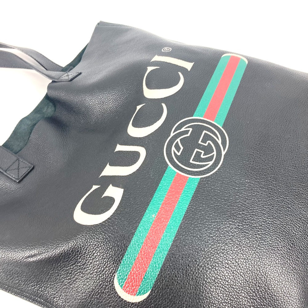 Gucci Tote Bag 572768 Leather Black Sherry Line Logo Print Unisex(Unisex)