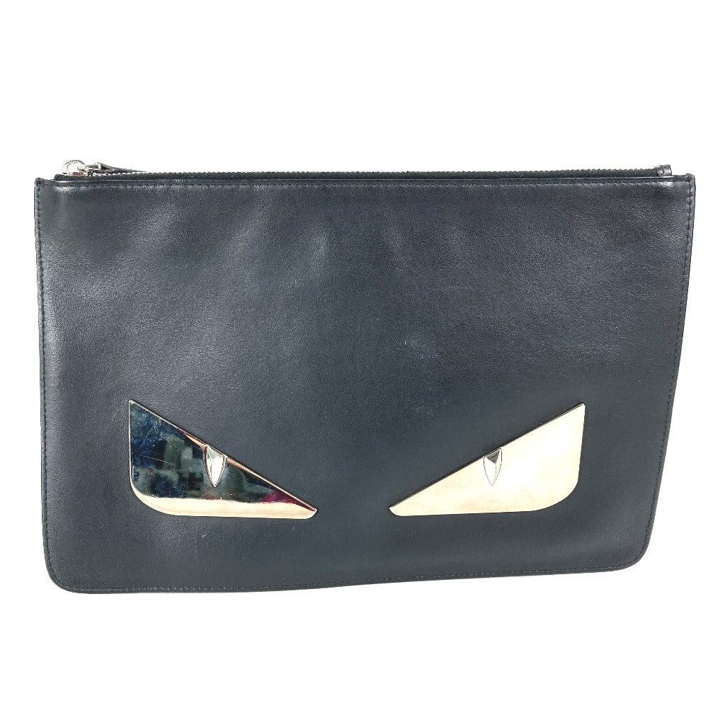 Fendi Clutch Bag 7N0078 Leather Black Monster Bugs Mens
