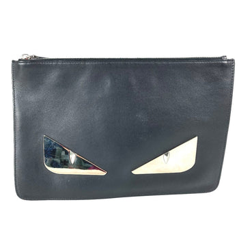 Fendi Clutch Bag 7N0078 Leather Black Monster Bugs Mens