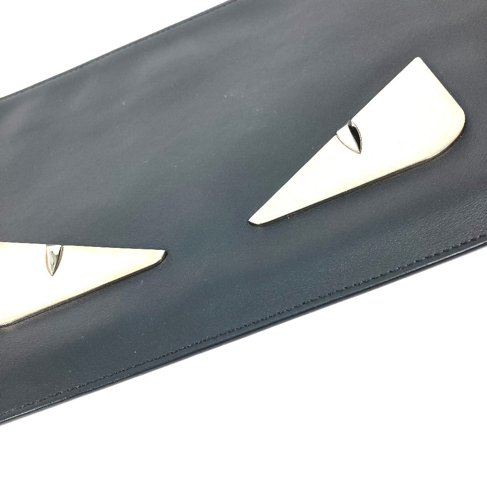 Fendi Clutch Bag 7N0078 Leather Black Monster Bugs Mens