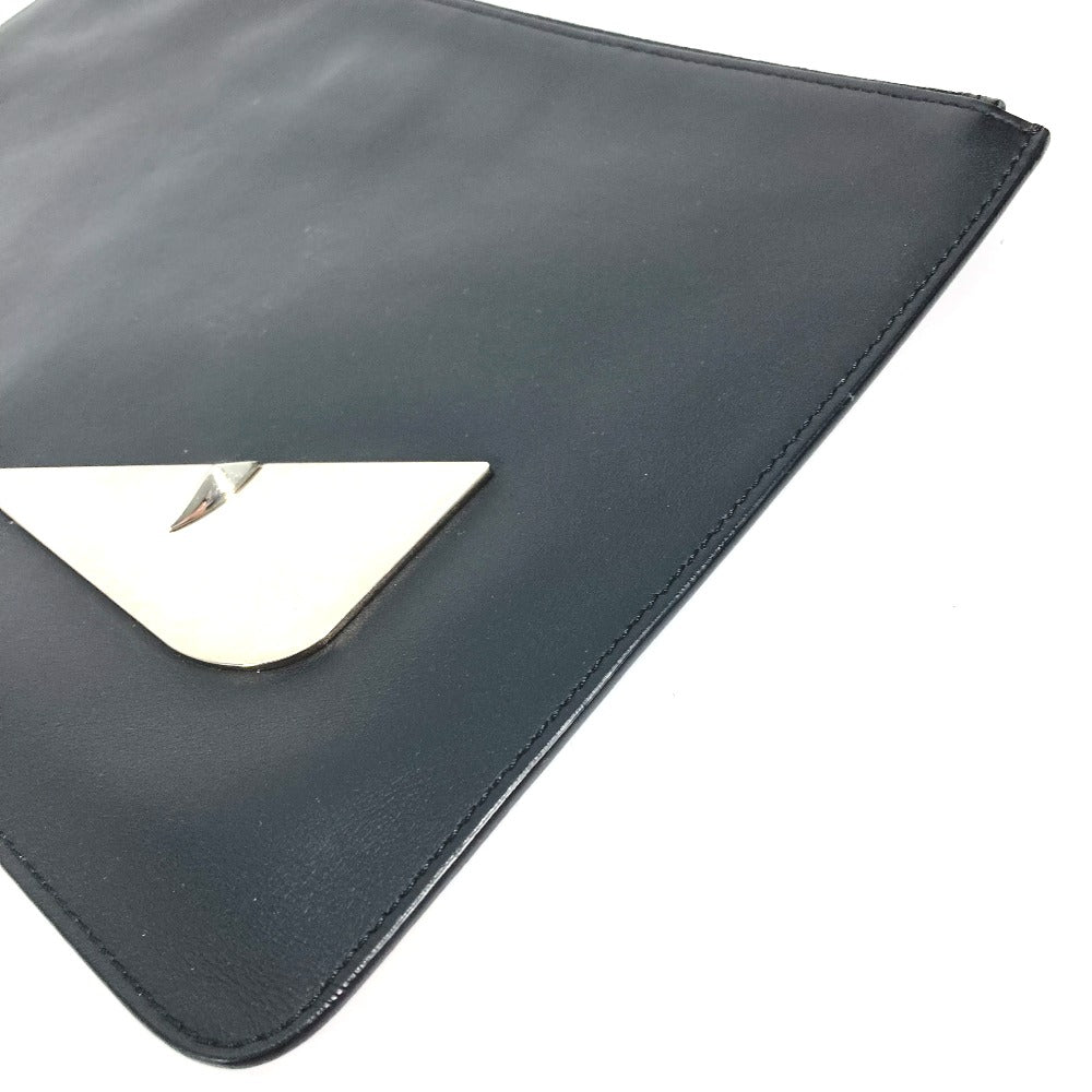 Fendi Clutch Bag 7N0078 Leather Black Monster Bugs Mens