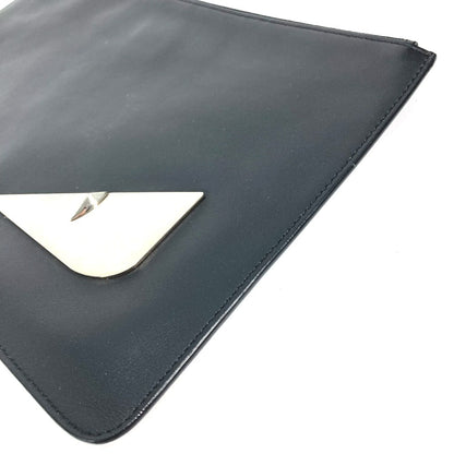 Fendi Clutch Bag 7N0078 Leather Black Monster Bugs Mens