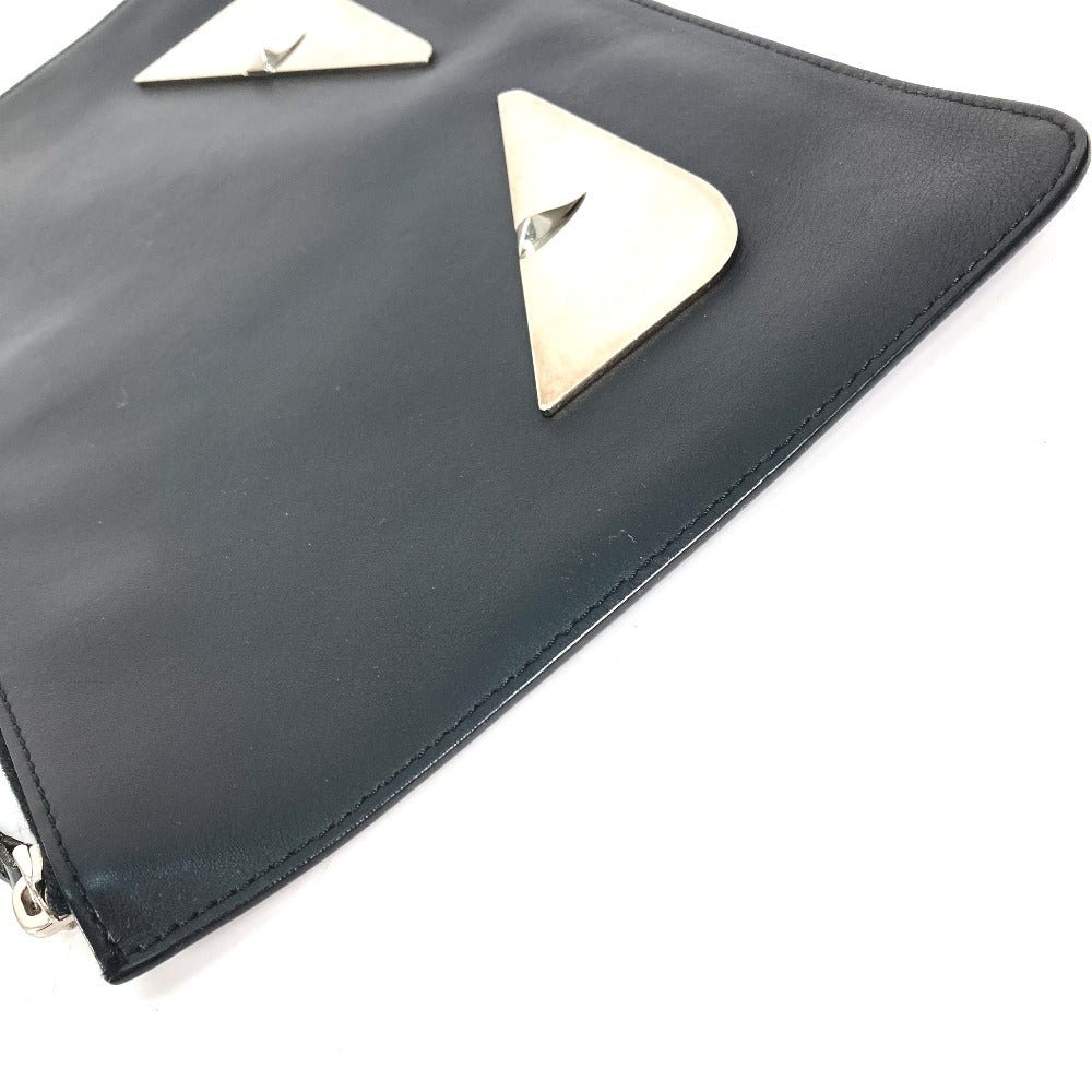Fendi Clutch Bag 7N0078 Leather Black Monster Bugs Mens