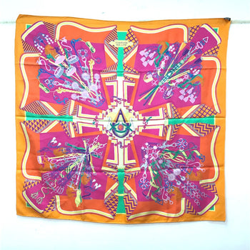 Hermes Scarf Silk Orange Bouquets Sellier Women
