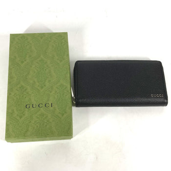 Gucci Long Wallet Purse 771154 Leather Black Long Wallet Logo Zip Around Wallet Mens