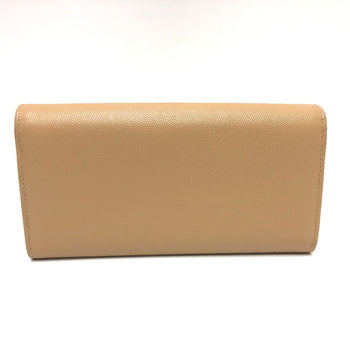 Chanel Long Wallet Purse Caviar Skin Beige Long Wallet Studs Logo Women Secondhand