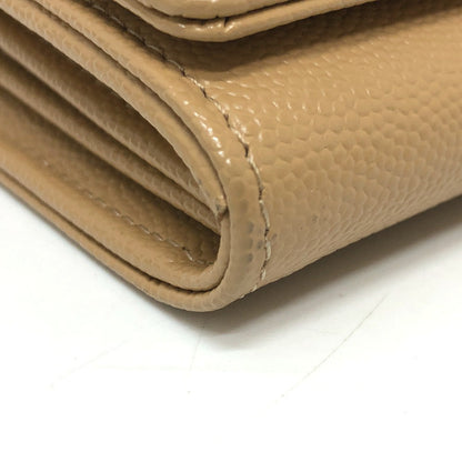 Chanel Long Wallet Purse Caviar Skin Beige Long Wallet Studs Logo Women Secondhand