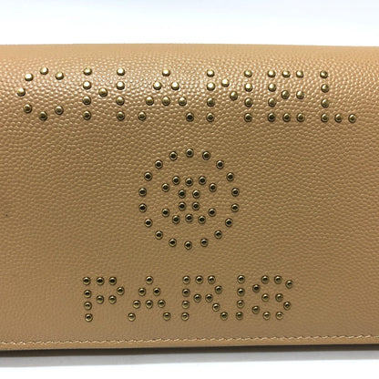 Chanel Long Wallet Purse Caviar Skin Beige Long Wallet Studs Logo Women Secondhand
