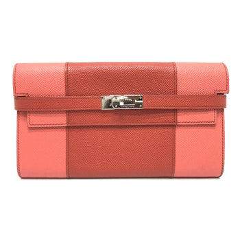 Hermes Long Wallet Purse Epsom Pink Long Wallet Kelly Wallet Flag Women