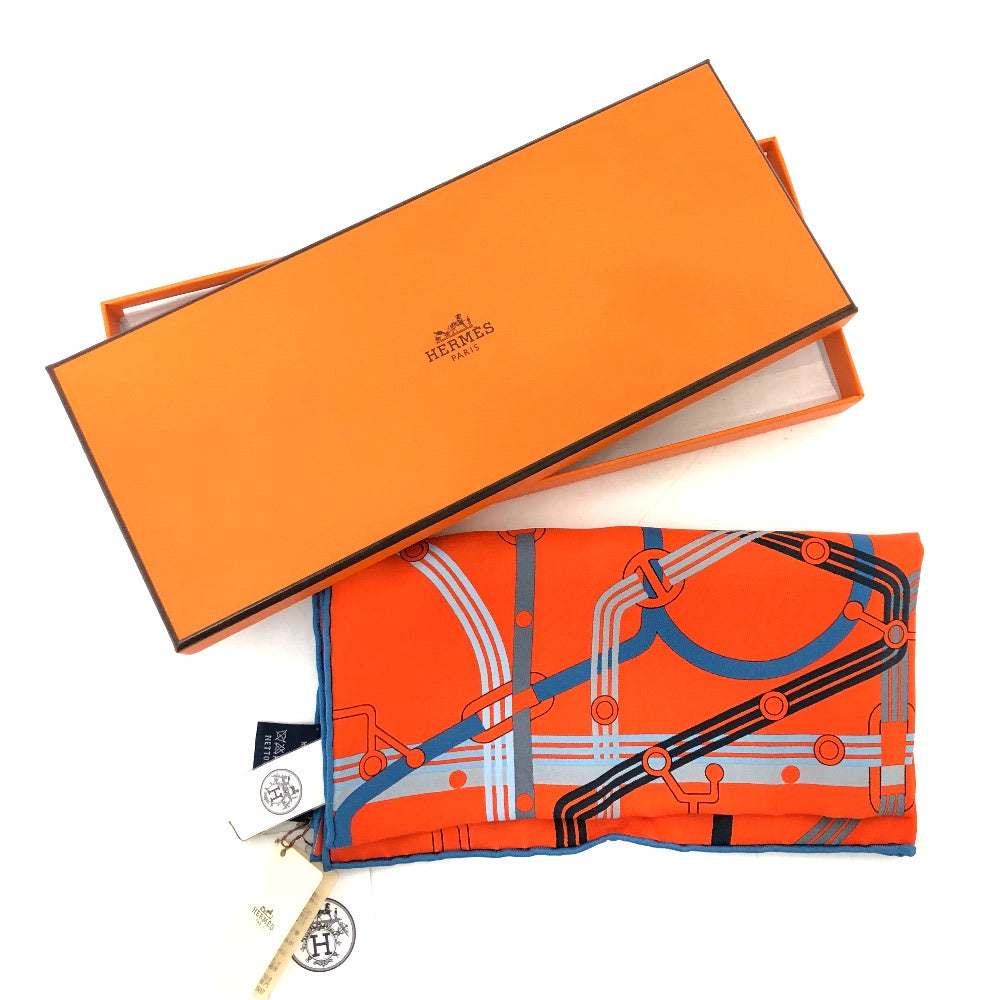 Hermes Scarf Silk Orange Pochette 45 Correspondance Carre45 Women