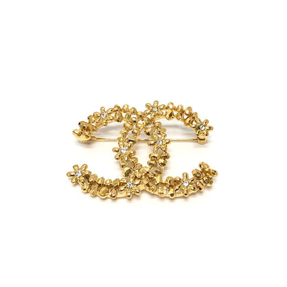 Chanel Brooch Metal Gold 23A Cc Coco Mark Flower Rhinestone