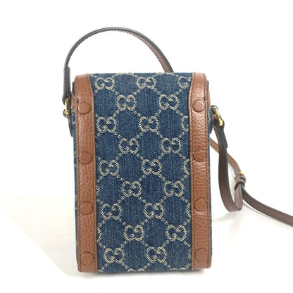 Gucci Shoulder Bag 625615 Denim, Leather Blue X Brown Gg Denim Horsebit 1955 Mini Bag Women