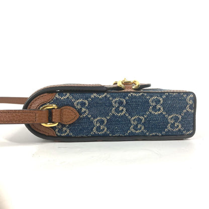 Gucci Shoulder Bag 625615 Denim, Leather Blue X Brown Gg Denim Horsebit 1955 Mini Bag Women