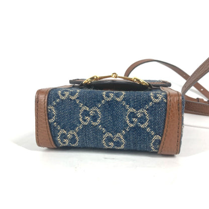 Gucci Shoulder Bag 625615 Denim, Leather Blue X Brown Gg Denim Horsebit 1955 Mini Bag Women