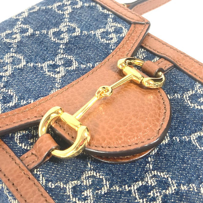 Gucci Shoulder Bag 625615 Denim, Leather Blue X Brown Gg Denim Horsebit 1955 Mini Bag Women