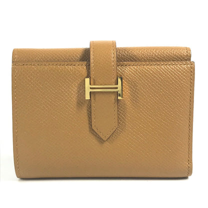 Hermes Trifold Wallet Epsom Brown X Light Blue H Logo Bicolor Bean Combine Women