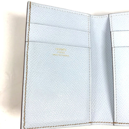 Hermes Trifold Wallet Epsom Brown X Light Blue H Logo Bicolor Bean Combine Women