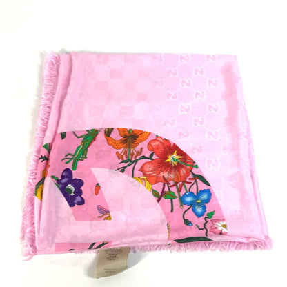 Gucci Shawl 663676 Silk, Rayon Pink Floral Gg Logo Flora Women